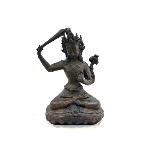 257 - Antique bronze spelter large tibetan deity - Manjushri 12 inches tall