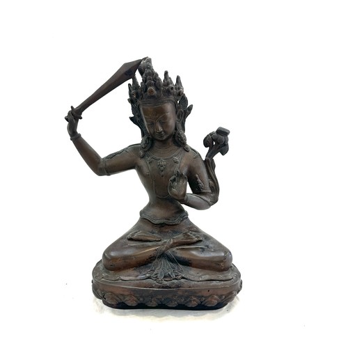 257 - Antique bronze spelter large tibetan deity - Manjushri 12 inches tall