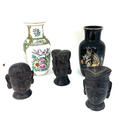 481 - Selection of oriental items includes vases, carved figures etc