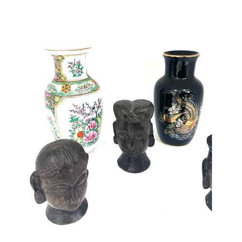 481 - Selection of oriental items includes vases, carved figures etc