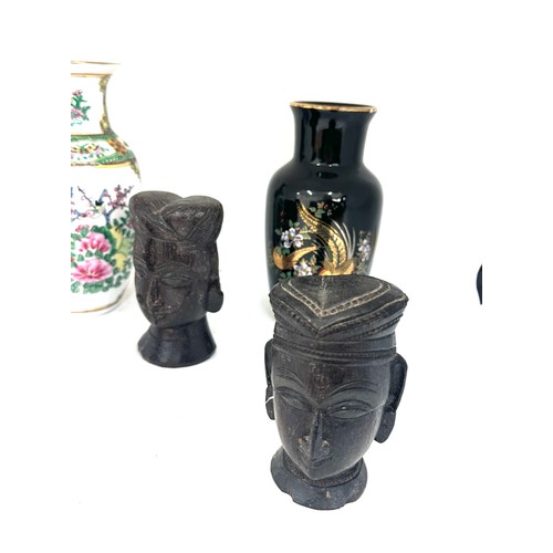 481 - Selection of oriental items includes vases, carved figures etc