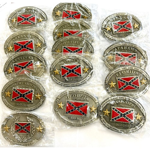 574 - 13 US Confederate state interchangeable belt buckles, 1 confederate states of America belt buckle