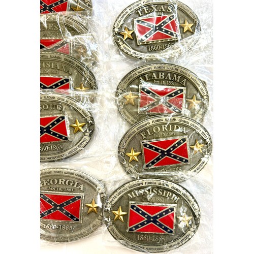 574 - 13 US Confederate state interchangeable belt buckles, 1 confederate states of America belt buckle