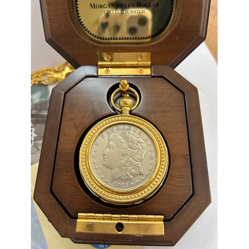 573 - Franklin Mint Morgan Silver Dollar collector pocket watch - Limited Edition, with COA, working order