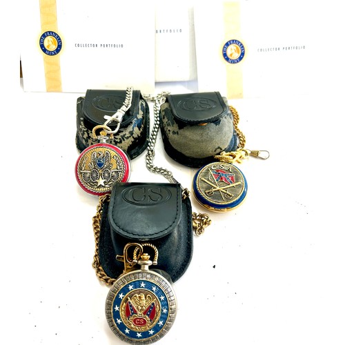 569 - 3 Franklin Mint Confederate fob watches each with COA, watch chain and leather pouch consisting of R... 