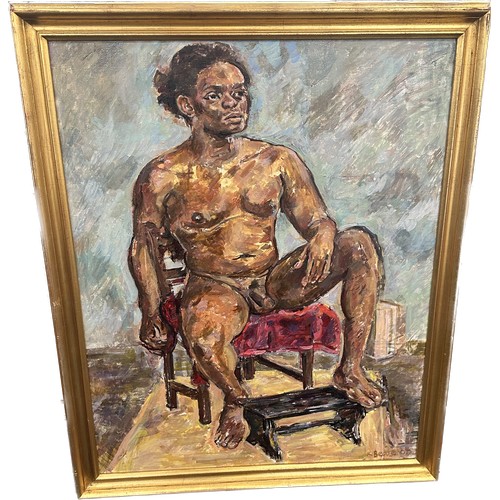 234 - Vintage gilt framed oil on canvas signed K.Beare depicting a naked Emperor measures approx 46 inches... 