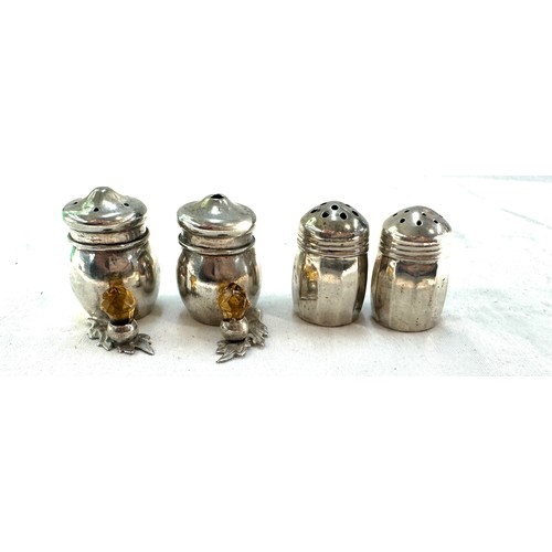 585 - Two mini sterling salts and EPNS salt and pepper