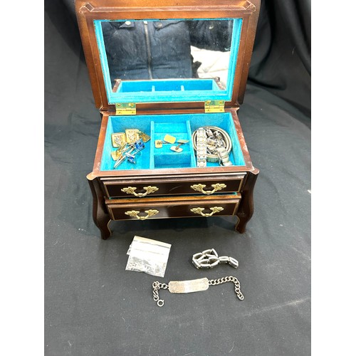 448 - Jewellery box and contents includes silver bracelet etc