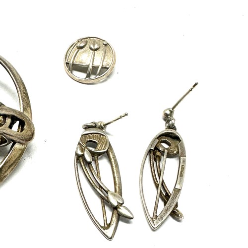 296 - A silver brooch, earrings and pendant by Scottish silversmith Ola Gorie (17g)