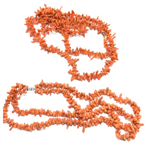 460 - Two vintage coral branch necklaces (125g)