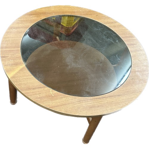 353 - Retro glass topped round coffee table measures approximately 21 inches tall 24 inches wide 16 inches... 