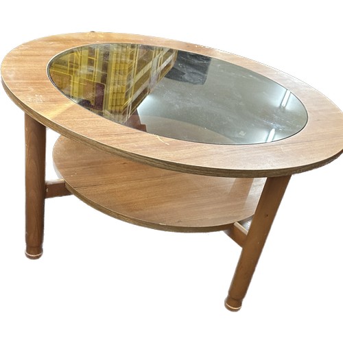 353 - Retro glass topped round coffee table measures approximately 21 inches tall 24 inches wide 16 inches... 