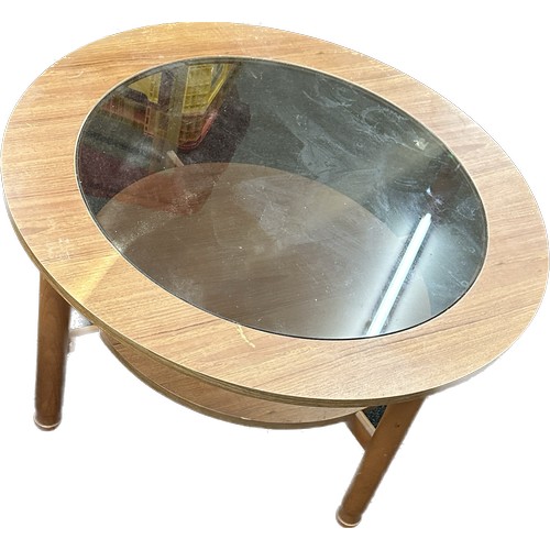 353 - Retro glass topped round coffee table measures approximately 21 inches tall 24 inches wide 16 inches... 