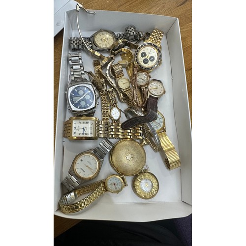 594 - Tray of vintage and later watches, pocket watch includes Rotary, sekonda, Ben Sherman etc