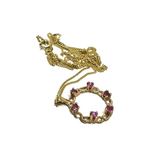 229 - 9ct gold ruby pendant & chain (1.5g)