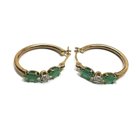 112 - 9ct gold diamond & emerald hoop earrings (1g)