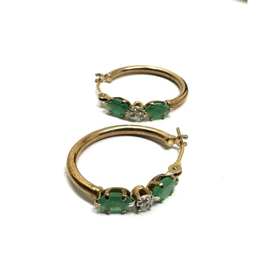 112 - 9ct gold diamond & emerald hoop earrings (1g)