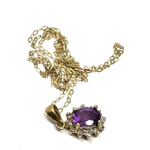 163 - 9ct gold diamond & amethyst pendant necklace (1.6g)