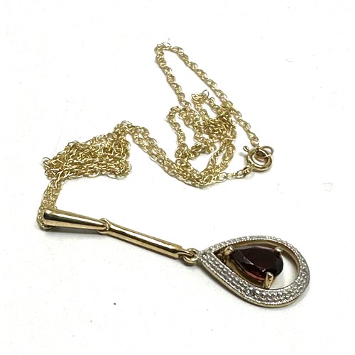 162 - 9ct gold diamond & garnet pendant necklace (2g)