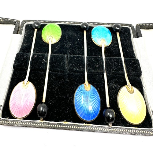 69 - 5 x .925 sterling guilloche enamel spoons cased