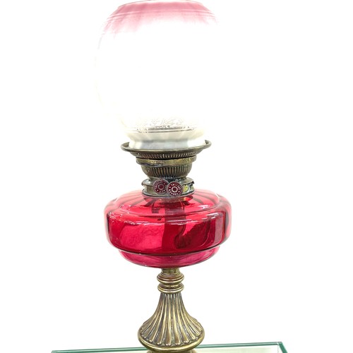 242 - Victorian Ruby glass oil lamp 26 inches tall