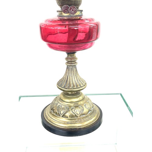 242 - Victorian Ruby glass oil lamp 26 inches tall