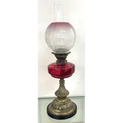 242 - Victorian Ruby glass oil lamp 26 inches tall