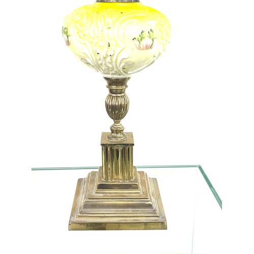 243 - Victorian yellow glass oil lamp, 26 inches tall