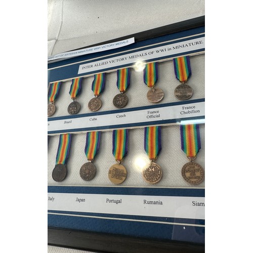 488 - Framed set of sixteen miniature WW1 Victory medals