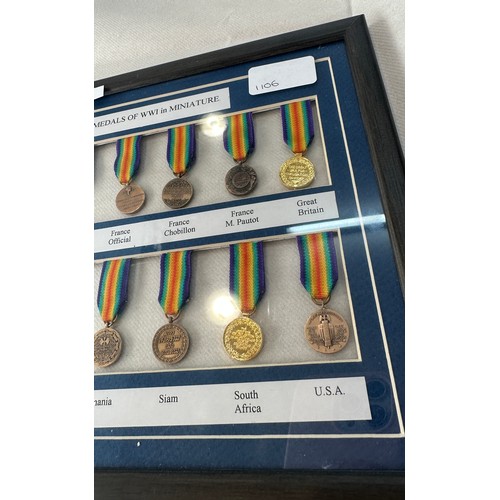 488 - Framed set of sixteen miniature WW1 Victory medals