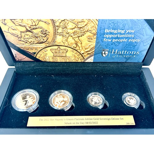 362 - Hattons of London cased 2022 22ct Her Majesty's Graces Platinum Jubilee Gold Sovereign deluxe set, s... 