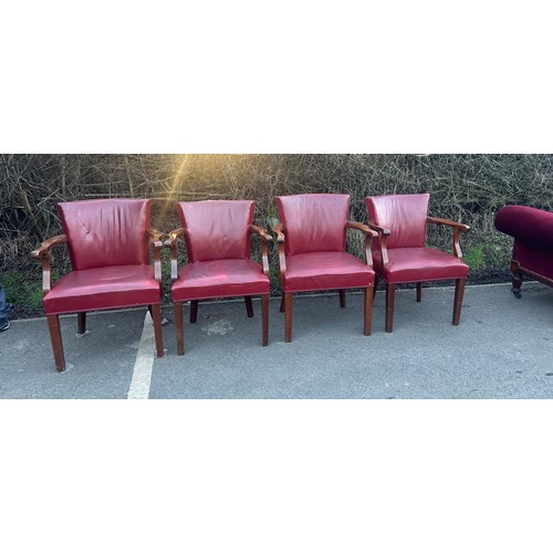 341 - Set of 4 antique board room chairs mahogany and red leather