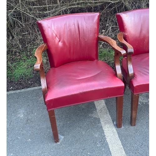 341 - Set of 4 antique board room chairs mahogany and red leather