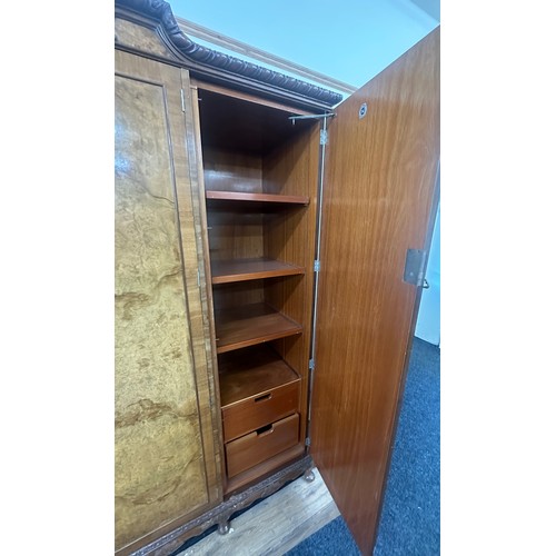 355 - Burr Walnut queen anne 3 door wardrobe with mirror inside measures approximately 80 inches tall 60 i... 