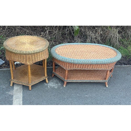 332 - 2 Wicker tables includes coffee and lamp table largest measures approximately 39 inches wide 17 inch... 