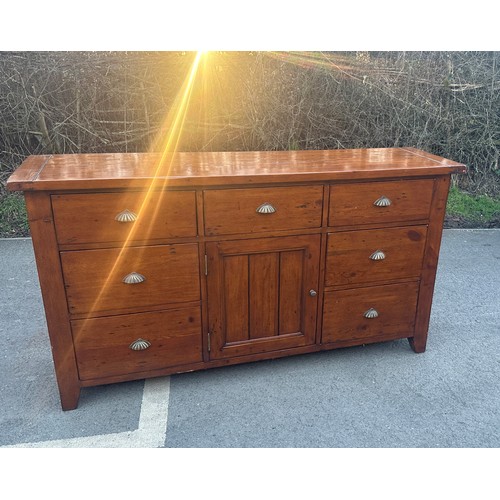 320 - 7 Draw 1 door pine farm house cherry wood sideboard measures approximately 68 inches wide 37 inches ... 