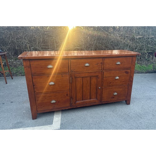 320 - 7 Draw 1 door pine farm house cherry wood sideboard measures approximately 68 inches wide 37 inches ... 