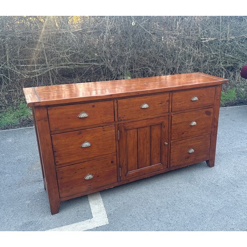 320 - 7 Draw 1 door pine farm house cherry wood sideboard measures approximately 68 inches wide 37 inches ... 