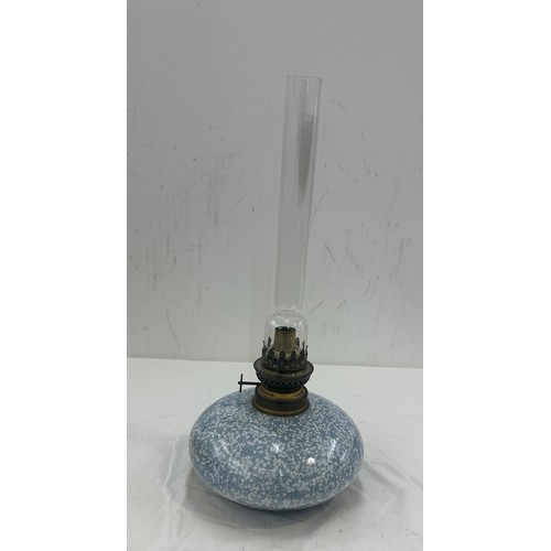 15 - Vintage oil lamp and funnel, height including funnel 17 inches tall