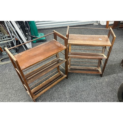 292 - Oak double stacking rack measures approximately 60 inches tall