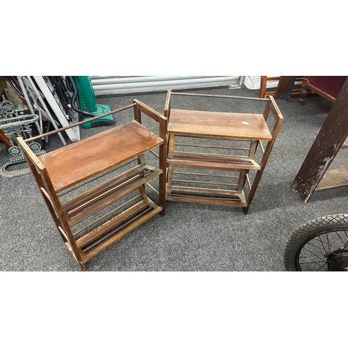 292 - Oak double stacking rack measures approximately 60 inches tall