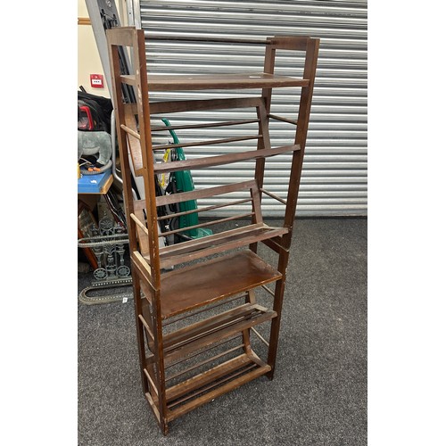 292 - Oak double stacking rack measures approximately 60 inches tall