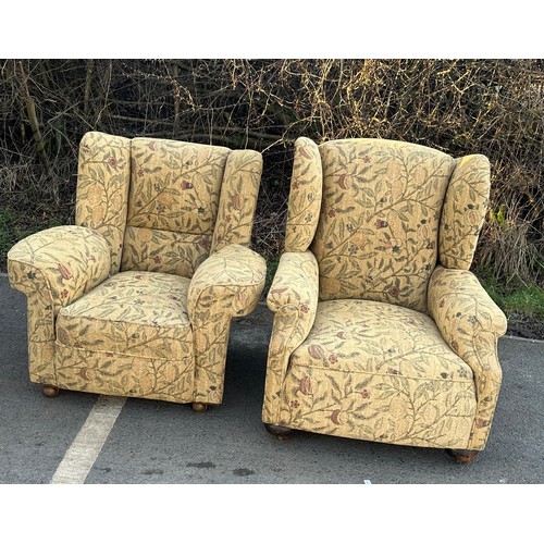 318 - Antique upholstered his and hers fireside chairs