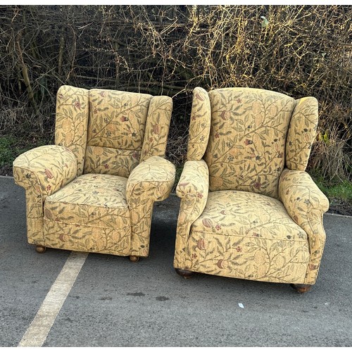 318 - Antique upholstered his and hers fireside chairs