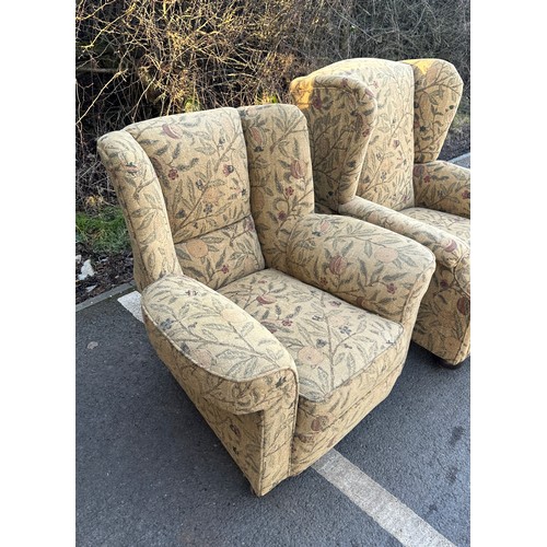 318 - Antique upholstered his and hers fireside chairs