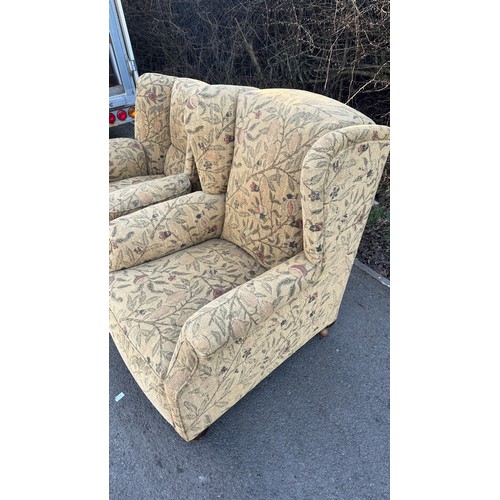 318 - Antique upholstered his and hers fireside chairs