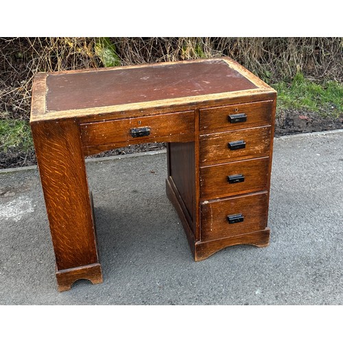 336 - Oak deco five drawer leather topped desk with bookcase to the side measures 30 inches tall 36 inches... 