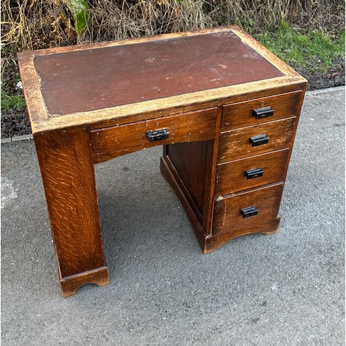 336 - Oak deco five drawer leather topped desk with bookcase to the side measures 30 inches tall 36 inches... 