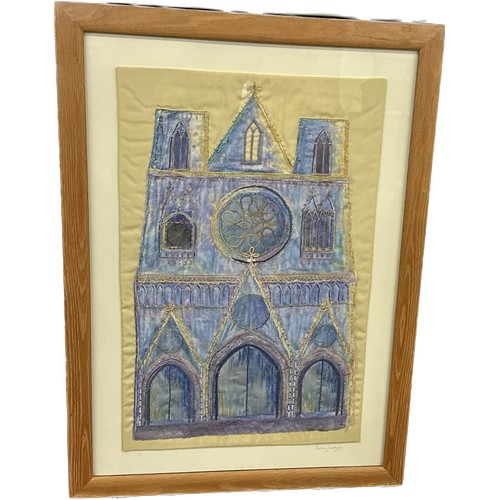 335 - St Jean De Lyon Henny Legge framed fabric picture measures  approximately 36 inches by 25 inches wid... 