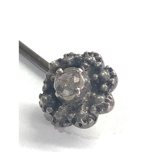 402 - Antique rose diamond stick pin set with central rose diamond on later metal pin